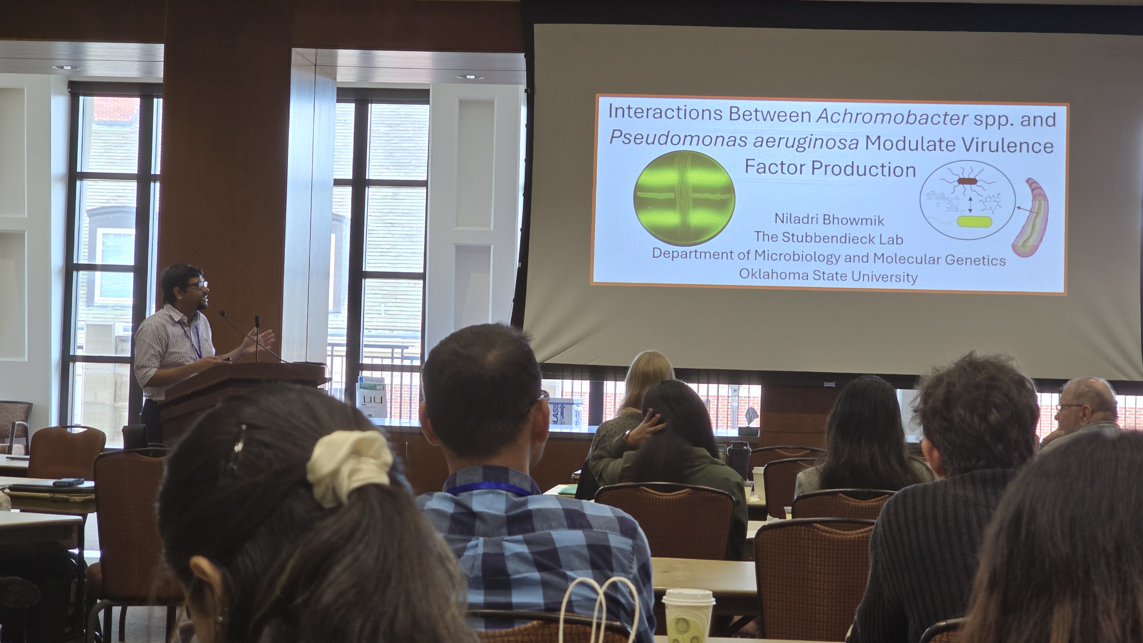 Niladri presenting his talk at the Microbiology and Molecular Genetics Research Symposium.